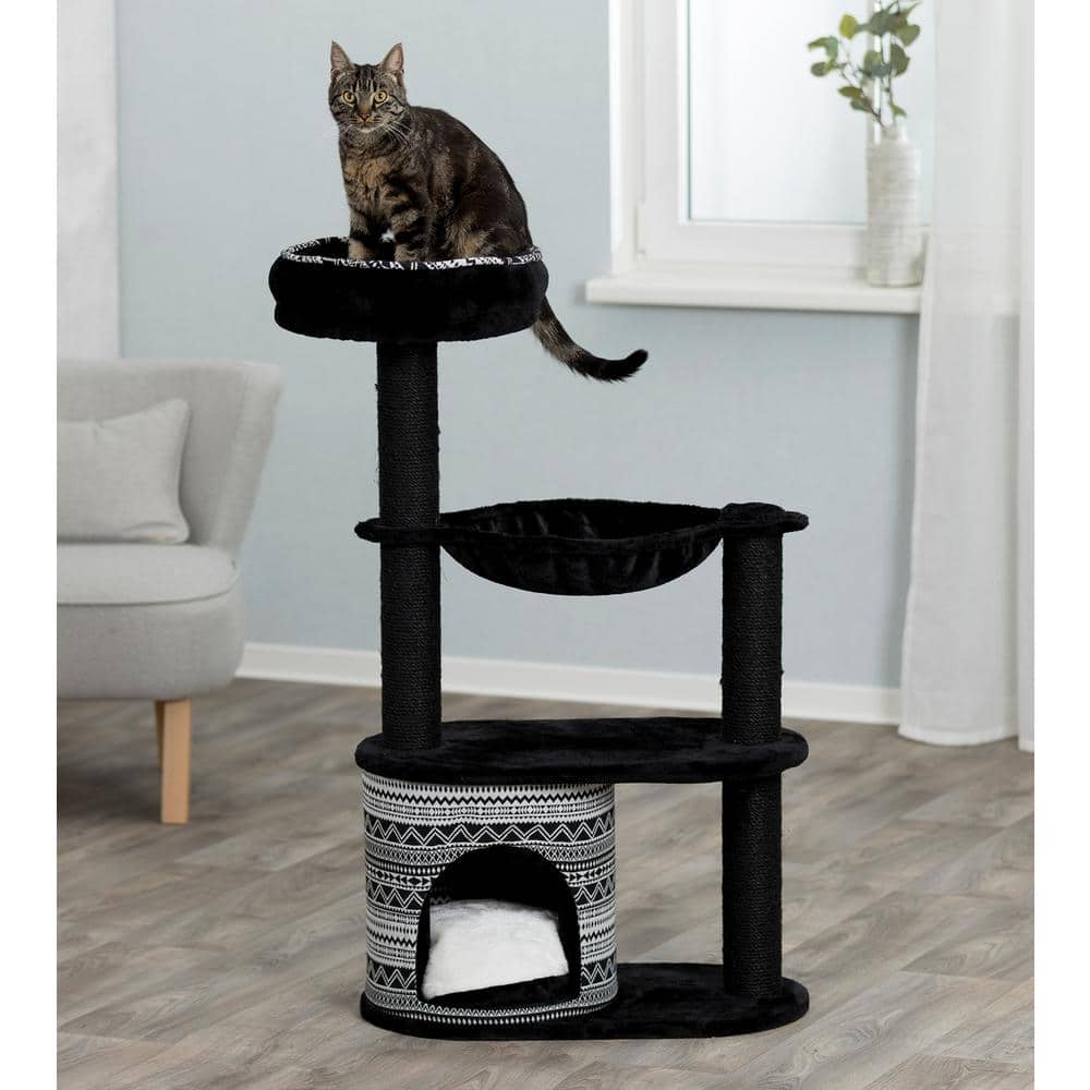 Giada Black Sisal and Plush 44" Cat Tree with Hammock and Condo
