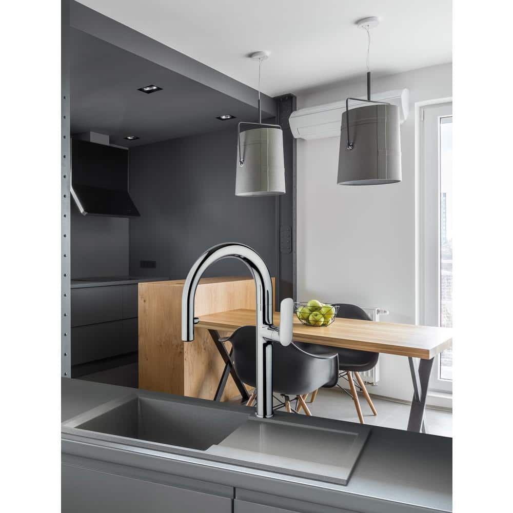 Chrome Brass Pull-Down Spray Kitchen Faucet with Deck Mount