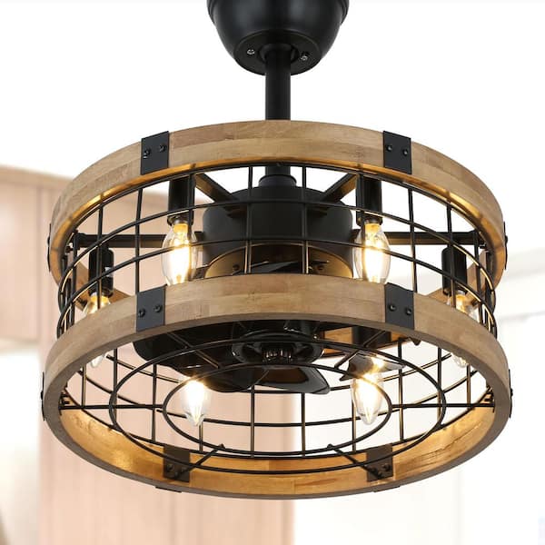 Oaks Aura Archie 18 in. Indoor Black Farmhouse Rustic 3-Speed Ceiling Fan with Lights, Modern Industrial Ceiling Fan with Remote