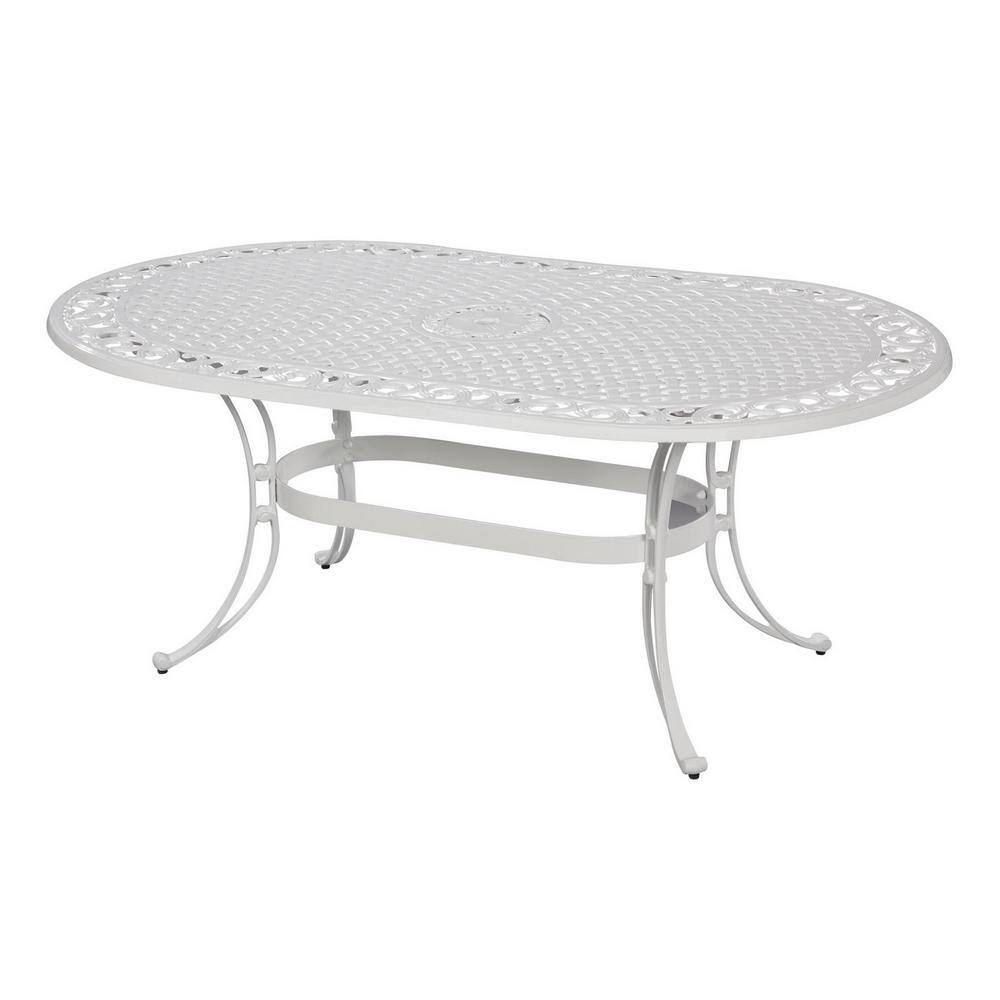 Sanibel White Aluminum 7 Piece Outdoor Dining Set with Green Cushions
