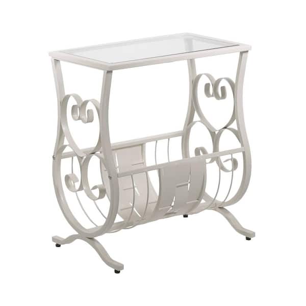 Monarch Specialties White Glass Top End Table