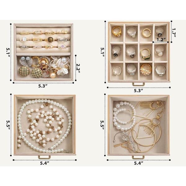 4-Tier Jewelry Box Faux Leather Jewelry Storage Organizer with 3