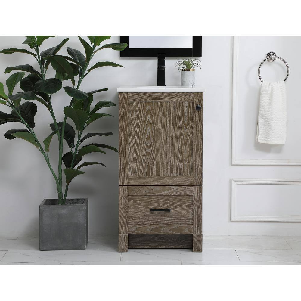 Weathered Oak 18" Single Bathroom Vanity with Porcelain Sink