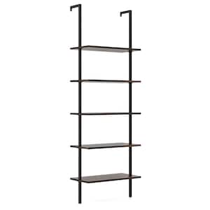 24 in. W x 12 in. D Brown 5-Tier Ladder Shelf Wall-Mounted Bookshelf Display Storage Organizer Decorative Wall Shelf