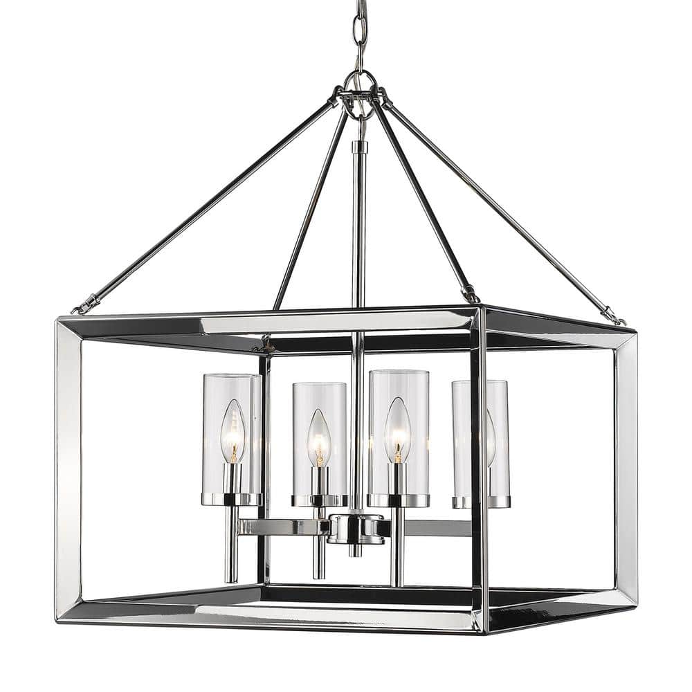 Chrome Cage 4-Light Chandelier with Clear Glass Shades