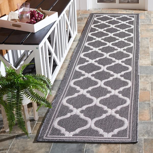 Bermuda Charcoal/Ivory 2 ft. x 8 ft. Runner Border Trellis Indoor/Outdoor Area Rug