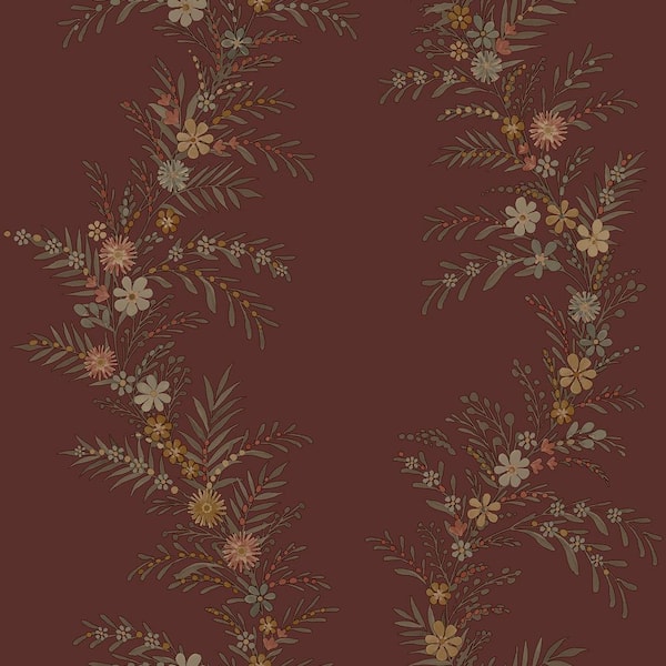 CHRIS LOVES JULIA Posy Cranberry Red Vines Peel and Stick 8 in. x 10 in. Wallpaper Sample