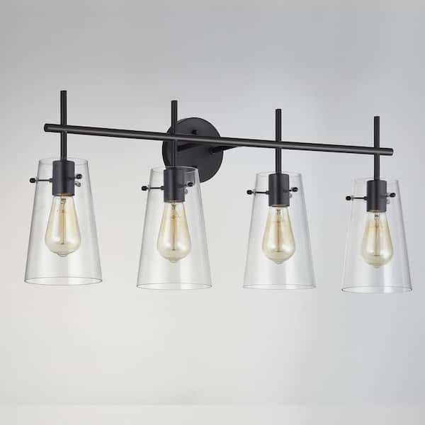 KAWOTI 30 in. 4Light Black Vanity Light with Clear Glass Shade 21139