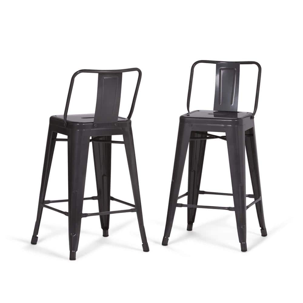 Rayne 24" Gray Industrial Metal Counter Stool, Set of 2