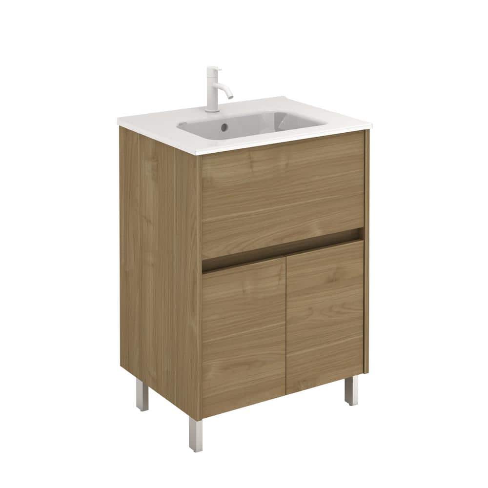 Band 24 in. W x 18 in. D x 34 in. H Bath Vanity in Toffee Walnut with White