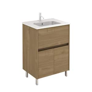 Band 24 in. W x 18 in. D x 34 in. H Bath Vanity in Toffee Walnut with White Vanity Top with White Basin