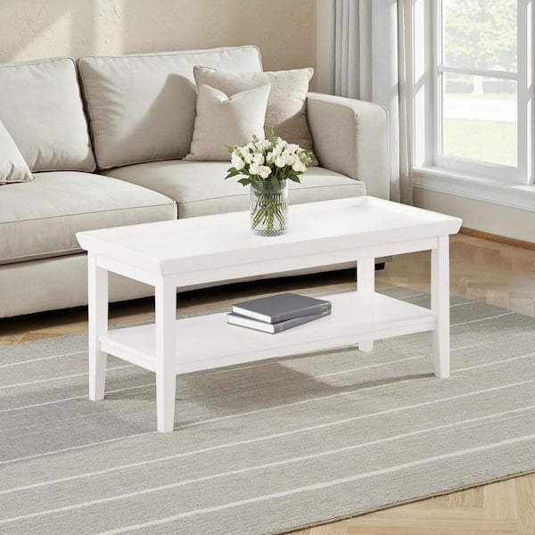 Convenience Concepts Ledgewood 42 in. White 20 in. H Rectangle Wood Coffee Table with Shelf