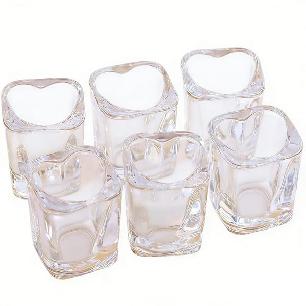 6-Piece 2 oz. Clear Heart Shaped Shot Glasses, Cute Bar Cart Accessories, Bar Cart Decor, Lead-Free, Dishwasher Safe