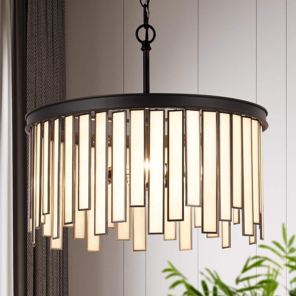 LNC 3-Light White Modern Drum Chandelier with Stained Glass Shade and Black  Metal Finish Living Room Hanging Ceiling Light LY3UAJE67A318C - The Home ..., image size:1000x1000