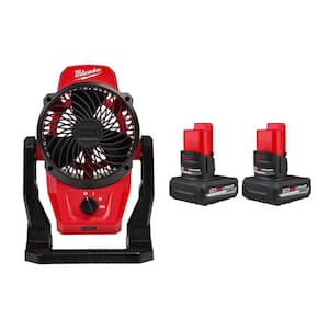 M12 12-Volt Lithium-Ion Cordless Jobsite Fan (Tool-Only) & M12 12V Lithium-Ion XC High Output 5 Ah Battery (2-Pack)