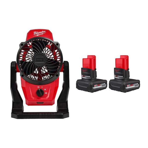 Milwaukee M12 12-Volt Lithium-Ion Cordless Jobsite Fan (Tool-Only) & M12 12V Lithium-Ion XC High Output 5 Ah Battery (2-Pack)