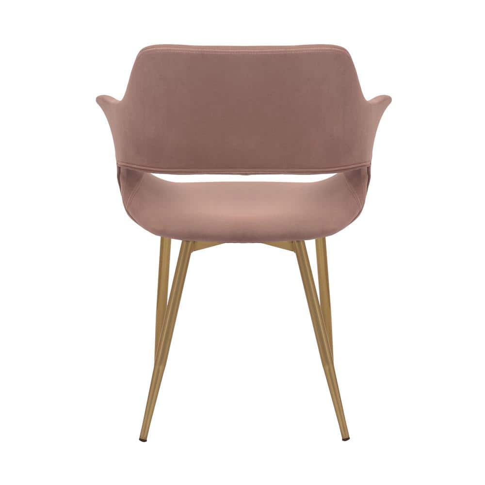 Elegant Pink Velvet Upholstered Arm Chair with Gold Metal Legs
