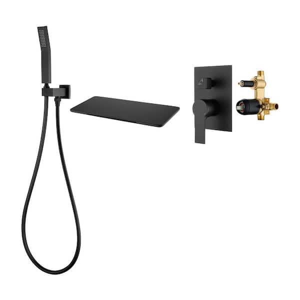 Single-Handle Wall-Mount Roman Tub Faucet 1.8 GPM with Handheld Shower Head in Black