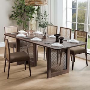 Cinna Walnut Wood 79 in. Rectangle Double Pedestal Dining Table Seats 8