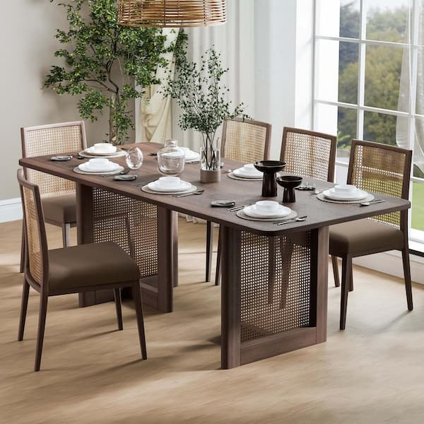 Dovelina Cinna Walnut Wood 79 in. Rectangle Double Pedestal Dining Table Seats 8
