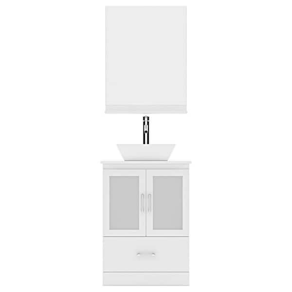 Virtu USA Zola 24 in. W x 18 in. D x 33 in. H Single Sink Bath Vanity in White with Stone Top and Mirror