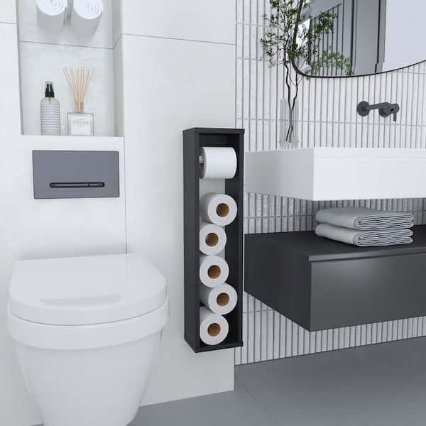 Matte Black Wall Mounted Toilet Paper Holder with Storage, 5-Roll Bathroom Toilet Paper Organizer Stand with Shelf