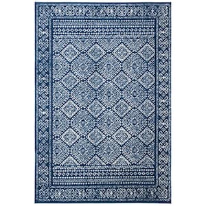 Tulum Navy/Ivory 4 ft. x 6 ft. Border Geometric Diamonds Area Rug