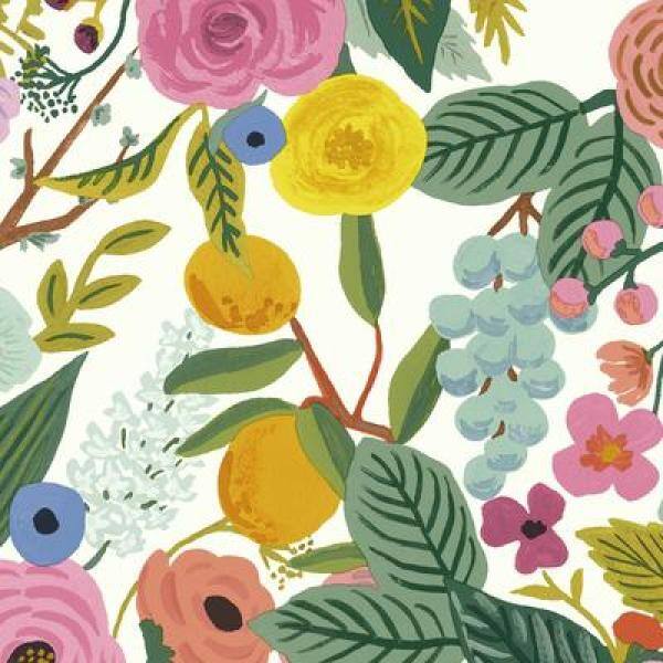 Garden Party Coral Orange Floral & Fruit Wallpaper Roll 27'x27"