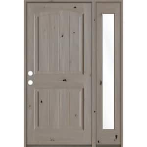 44 in. x 80 in. Rustic Knotty Alder 2-Panel Right-Hand/Inswing Clear Glass Grey Stain Wood Prehung Front Door with RFSL