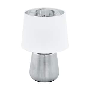 Manalba 1 11.50 in. Silver Table Lamp with White/Silver Fabric Shade