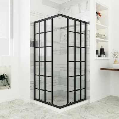 36 in. W x 36 in. H D x 72 in. H Double Sliding Door Framed Corner Shower Enclosure in Frame with Clear Glass