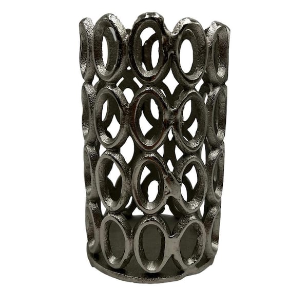 Silver Aluminum Metal Hollow Carved Candle 1-holder