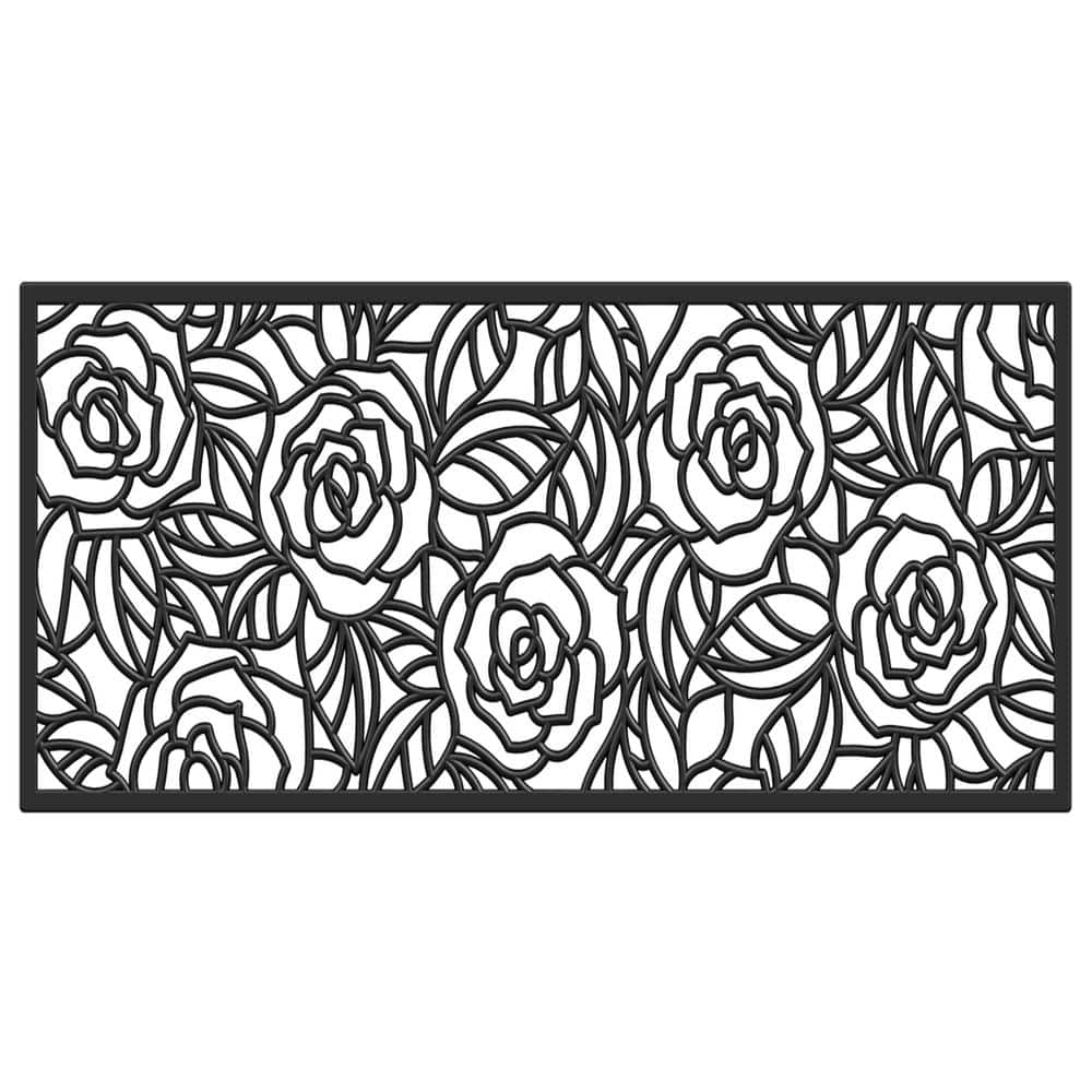 Black Rose Rubber Non-Slip Rectangular Indoor/Outdoor Doormat