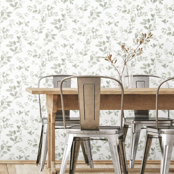 30.75 sq. ft. Dancing Leaves Greens Peel and Stick Wallpaper