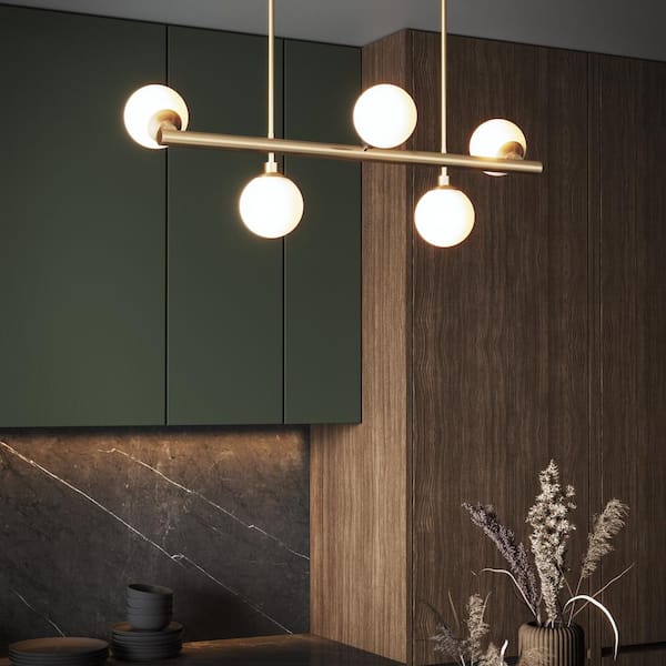 Avec 34 in. 5-Light Brushed Gold Contemporary Linear Chandelier