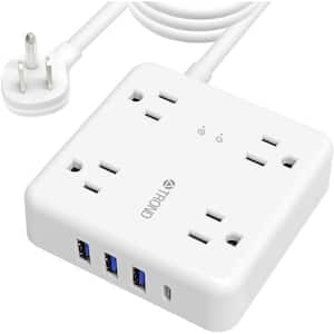 4-Outlet Power Strips Surge Protector with 4 USB Ports Extension Cord Wall Mounted in White