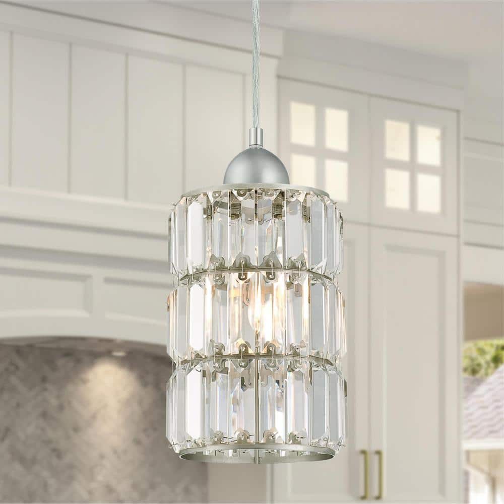 Brushed Nickel Mini Pendant with Crystal Prism Glass Shade