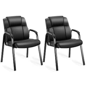 Black Office Guest Chair Leather Executive Waiting Room Chairs Lobby Reception Chairs with Padded Arm Set of 2