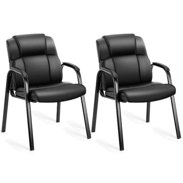 FIRNEWST Black Office Guest Chair Leather Executive Waiting Room Chairs Lobby Reception Chairs with Padded Arm Set of 2