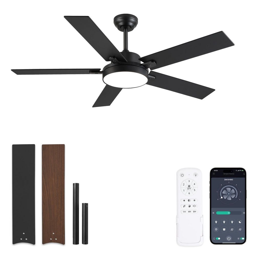 52 in. Indoor/Outdoor Black Ceiling Fan LED Light Remote/APP 6-Speed Standard DC Motor Downrod Fandelier for Livingroom price history on PriceWatchPro