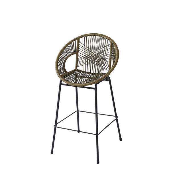 TIRAMISUBEST Outdoor Patio Green Wicker Barstool (Set of 2