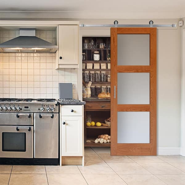 40 in. x 84 in. Cherry Veneer 3-Lite Equal Solid Wood Interior Barn Door Slab