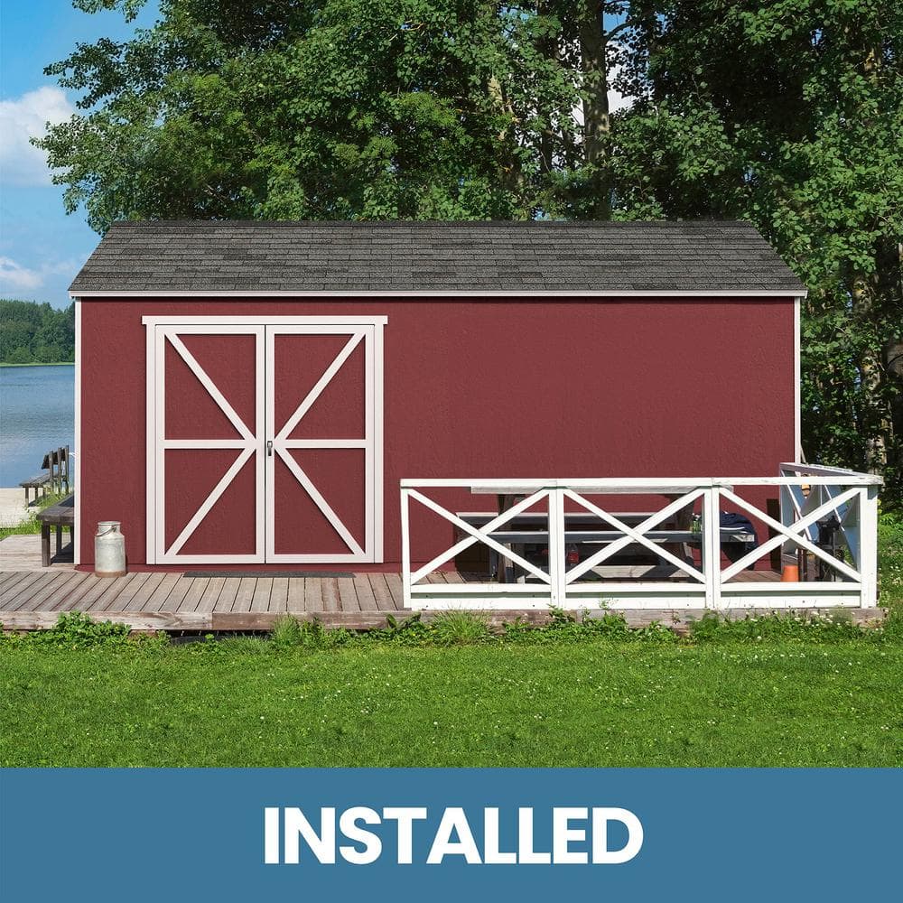 Handy Home Products Professionally Installed Rookwood 10 ft. x 16 ft. Outdoor Wood Shed with Smartside- Driftwood Grey Shingle (160 sq. ft.) 61552-8