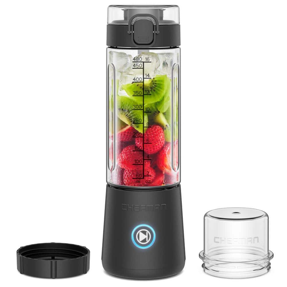16 oz. Single Speed Black Cordless Portable Blender with Stainless Steel Blades