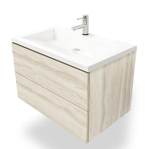 Air Wall Mount 30 in. W x 19 in. D x 20 in. H Floating Single Sink Bath Vanity in Light Oak W/White Cultured Marble Top