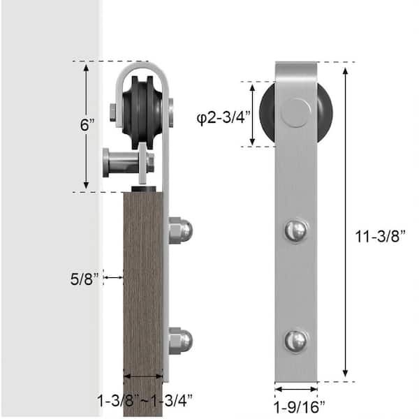 8 ft. /96 in. Stainless Steel Flat Rail Bent Strap Barn Door Hardware Kit for Double Wood Doors Non-Routed Floor Guide