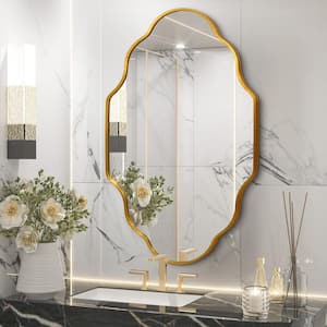 26 in. W x 46 in. H Scalloped Irregular Decorative Wall Mirror Bathroom Vanity Mirror Aluminum Alloy Framed in Gold