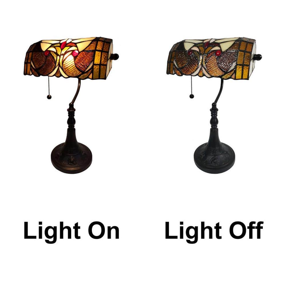 Dark Amber Stained Glass Adjustable Banker Table Lamp