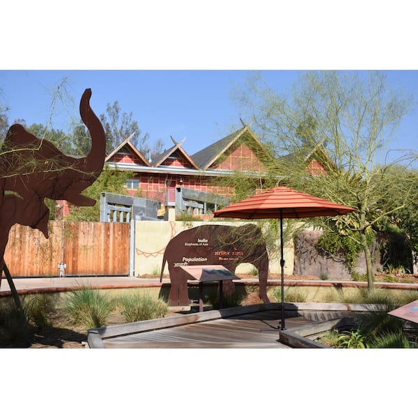 9 ft. Aluminum Market Auto Tilt Crank Lift Bronze Patio Umbrella in Terracotta Olefin