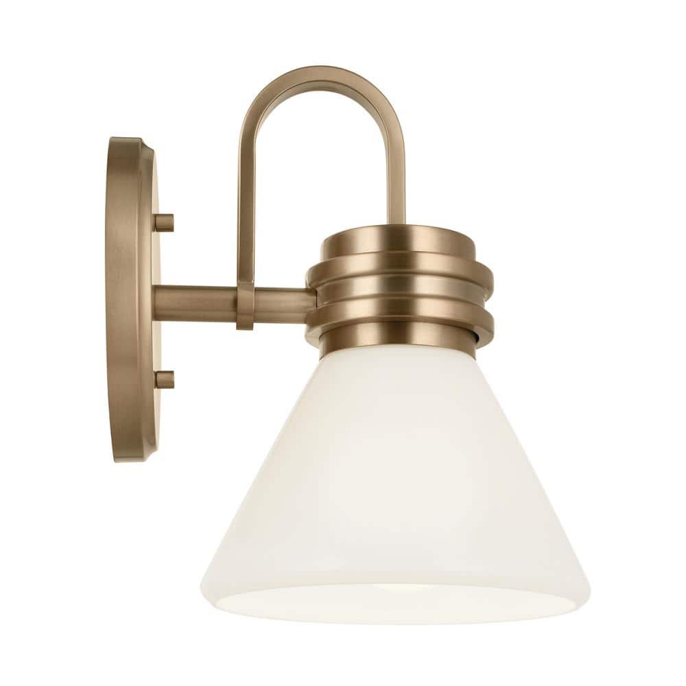 Champagne Bronze Direct Wired Electric Wall Sconce with Opal Glass Shade